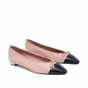 Aquazzura Pink and Black Pointed-Toe Leather Ballet Flats